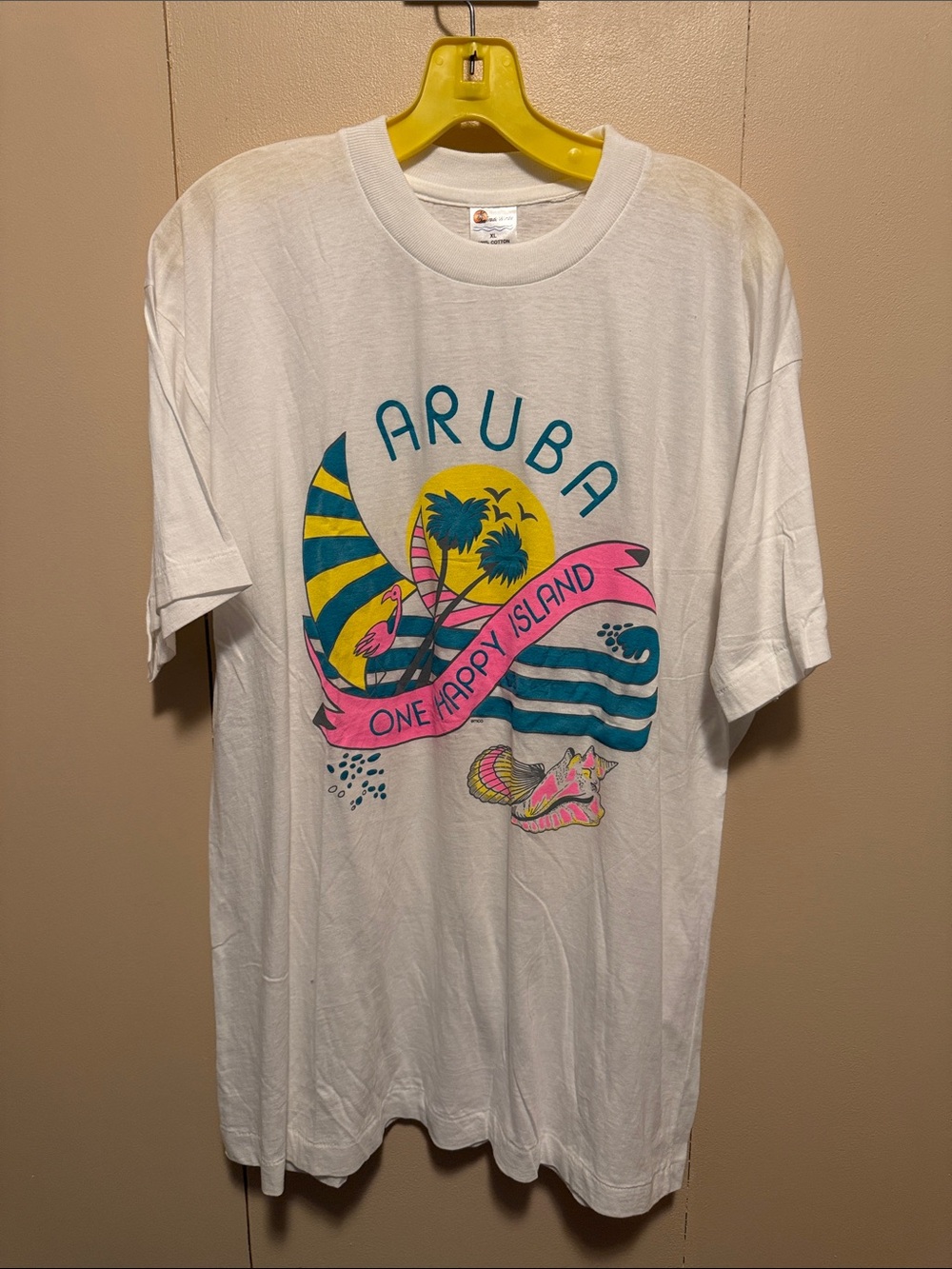 Aruba Graphic Tee - White with Pink & Teal Adult XL Shirt